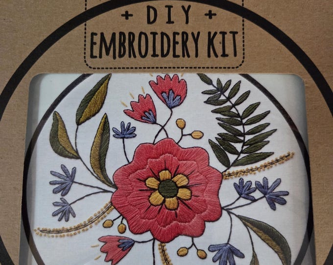 Cozy Blue April Flowers Embroidery Kit. FREE SHIPPING. Estate Sale Preowned Good Condition.