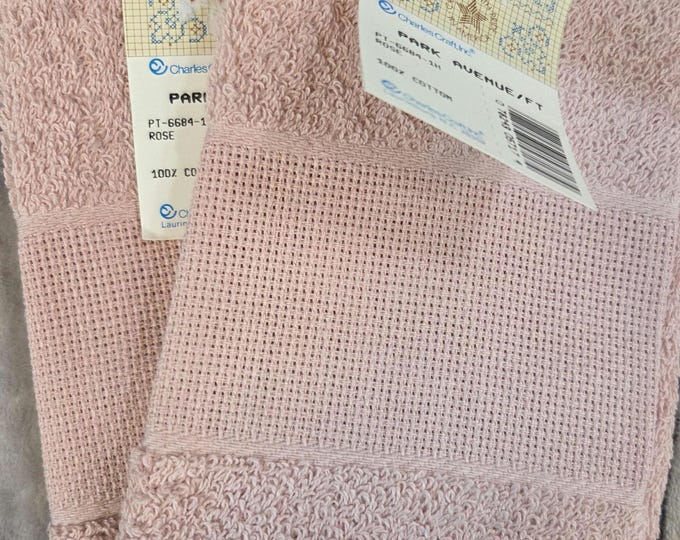 Pair Cross Stitch Fingertip Towel Rose. FREE SHIPPING. Older Condition.