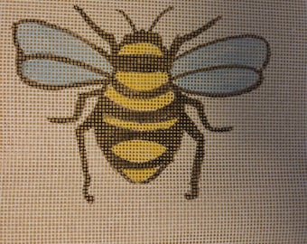 Bee Handpainted Needlepoint Canvas 6" x 8". Free Shipping.