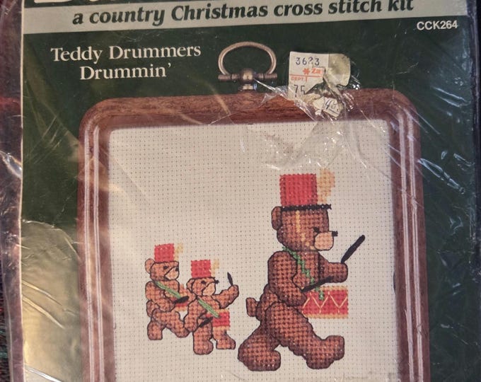 Dale Burdett Teddy Drummers Drummin Counted Cross Stitch Kit. FREE SHIPPING. Older Torn Packaging.