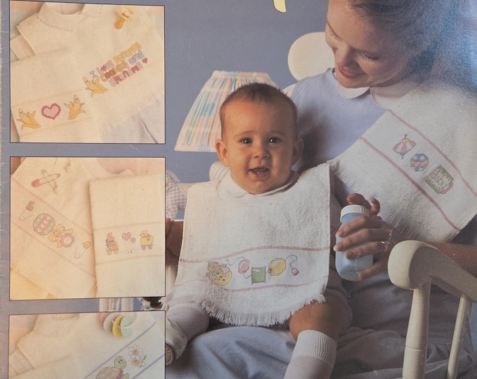 Leisure Arts Bibs & Burps Cross Stitch Pattern. Free SHIPPING. Older Used Condition.