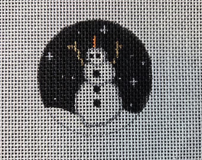 Snowman Mini Round Needlepoint Canvas.  18 Mesh 2" Mini Round. Preowned Estate Sale Like New Condition. Free Shipping.