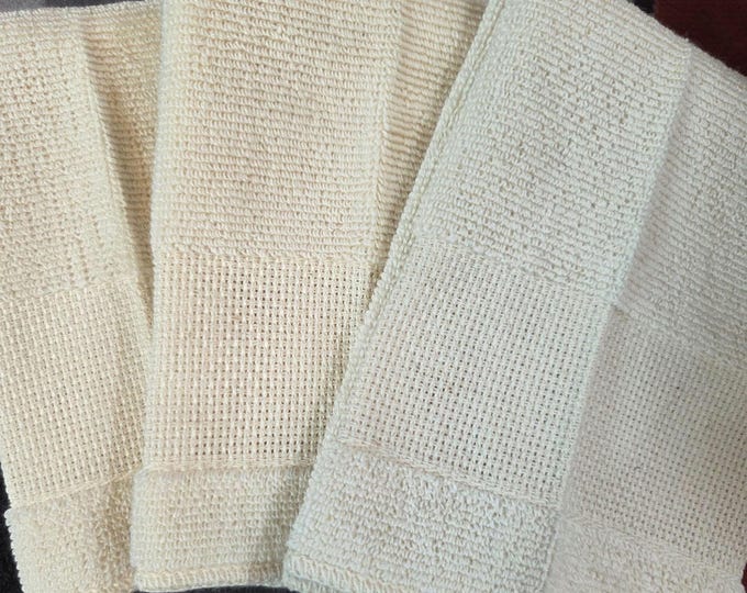 Three Cross Stitch Face Clothes Off White. FREE SHIPPING. Older Condition.