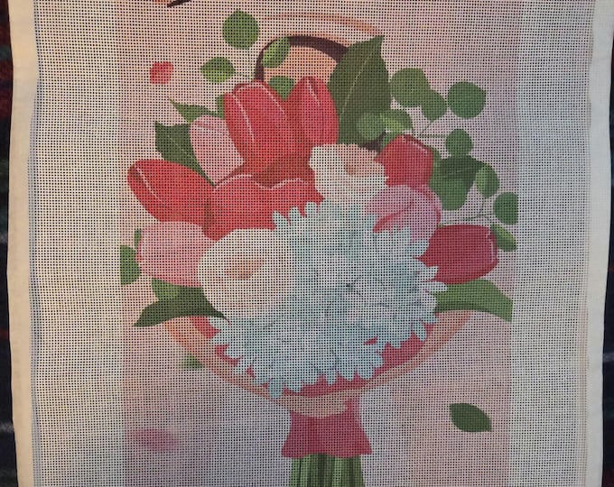 Floral Bouquet Needlepoint Canvas 16x12 Free Shipping. Preowned.