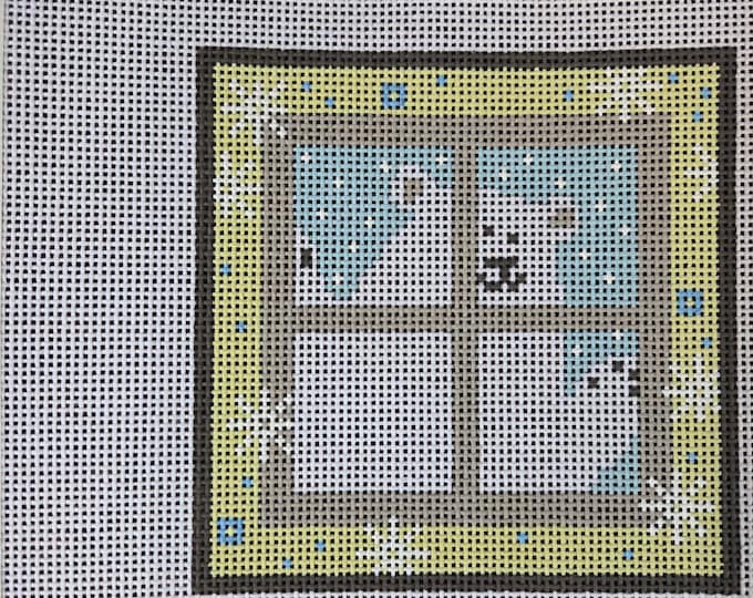 Pippin Polar Bear in Window Needlepoint Canvas 13# 5" Square. Preowned Estate Sale Like New Condition. Free Shipping.