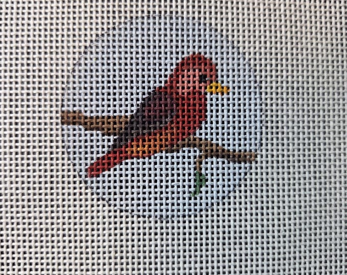 Red Robin Mini Round Needlepoint Canvas.  18 Mesh 2" Mini Round. Preowned Estate Sale Like New Condition. Free Shipping.