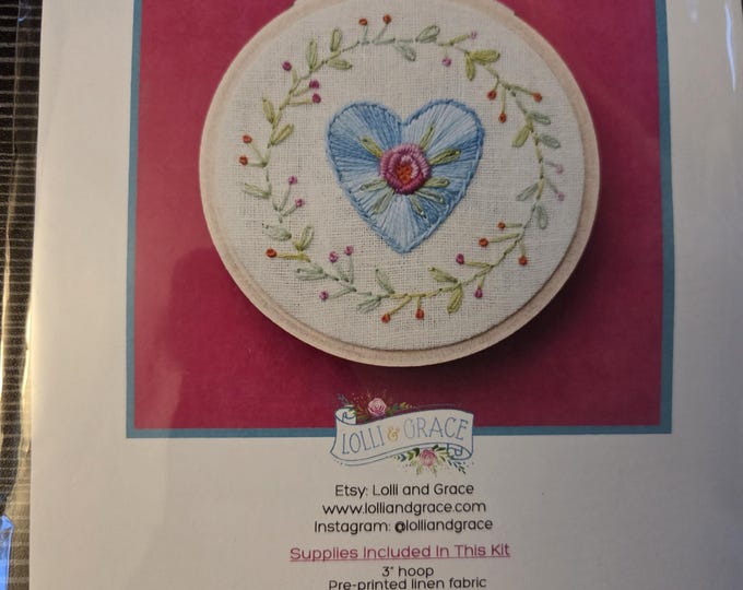 Lolli & Grace Delicate Rose Heart Embroidery Kit. FREE SHIPPING. Estate Sale Preowned Like New Condition.