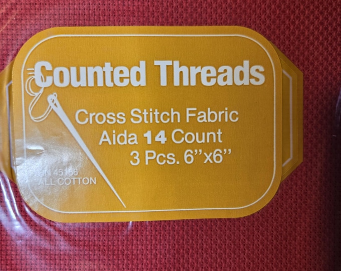 3 pieces 14ct Red Aida Cloth 6x6. FREE SHIPPING.