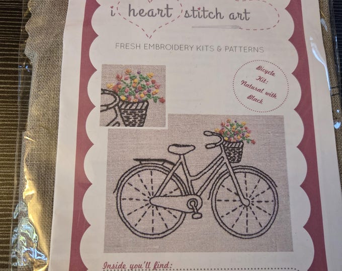 I Heart Stitch Art Bike Embroidery Kit. FREE SHIPPING. Estate Sale Preowned Like New Condition.