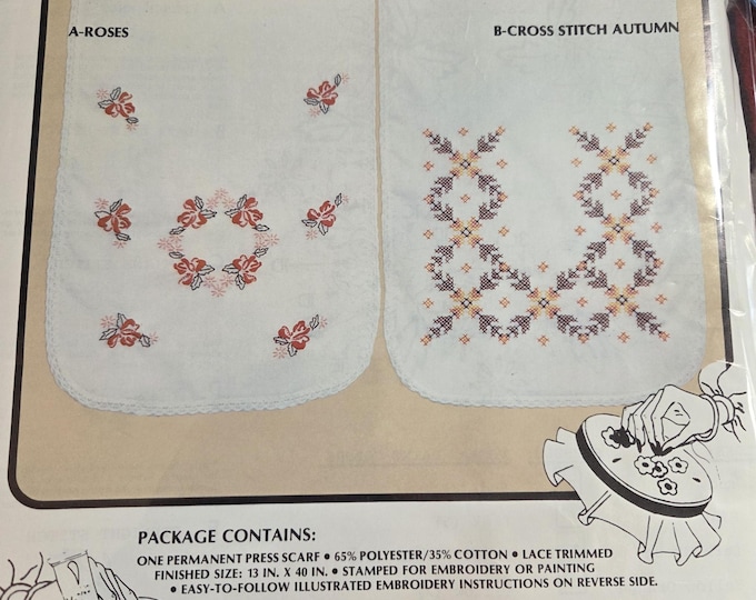 Embroidery Dresser Scarf Roses. FREE SHIPPING. Older Condition. Repackaged in a polybag.