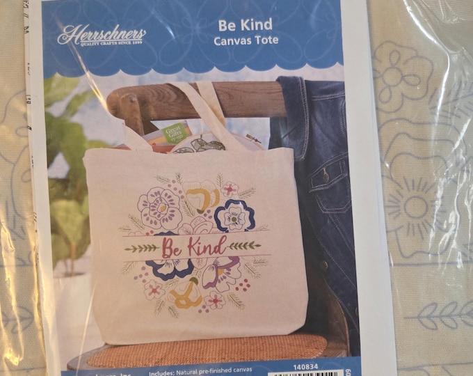 Herrschners Be Kind Canvas Tote Bag Embroidery Kit. FREE SHIPPING. Preowned Condition.