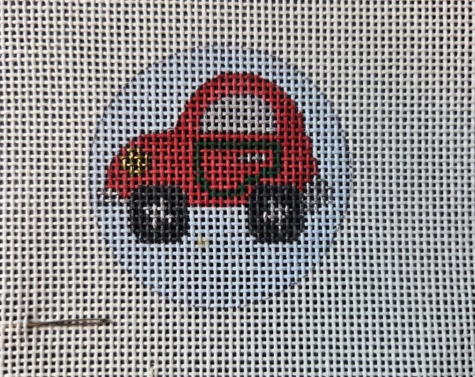 Red Car Mini Round Needlepoint Canvas.  18 Mesh 2" Mini Round. Preowned Estate Sale Like New Condition. Free Shipping.