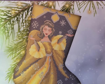 Stocking Angels Gold #4 Cross Stitch Pattern. FREE SHIPPING.