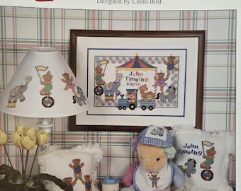Design Collection Circus Babies Birth Record Cross Stitch Pattern. FREE SHIPPING. Preowned Older Used Condition.
