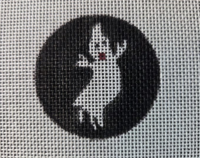 Halloween Ghost Mini Round Needlepoint Canvas.  18 Mesh 2" Mini Round. Preowned Estate Sale Like New Condition. Free Shipping.