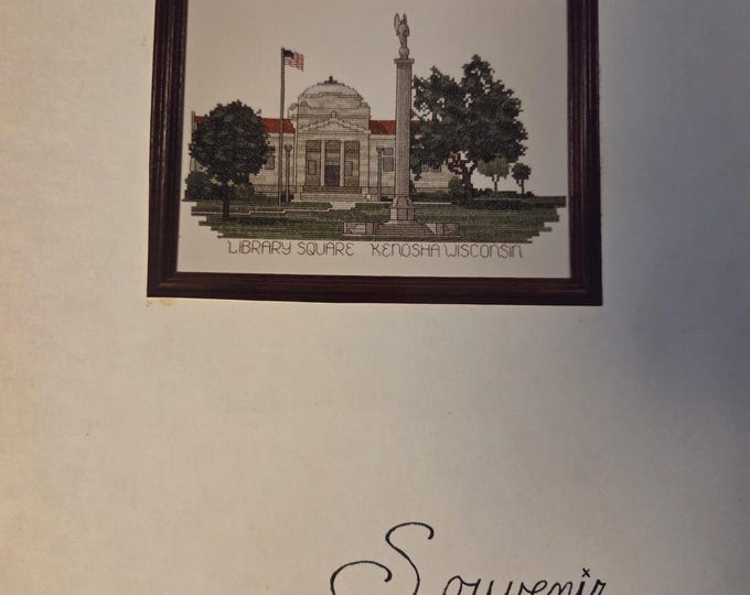 Souvenir Stitchery Library Square Kenosha Wisconsin Cross Stitch Pattern - FREE SHIPPING. Used Condition.