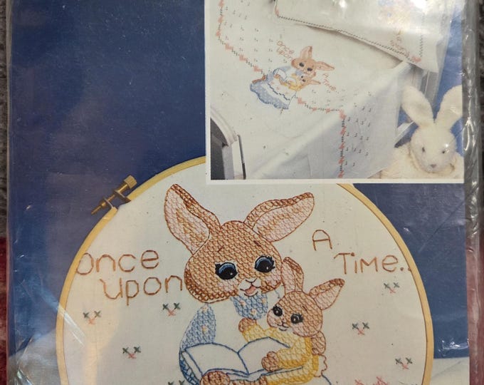 Vogart Crafts Stamped Cross Stitch Crib Sheet and Pillowcase Kit. FREE SHIPPING. Older Condition