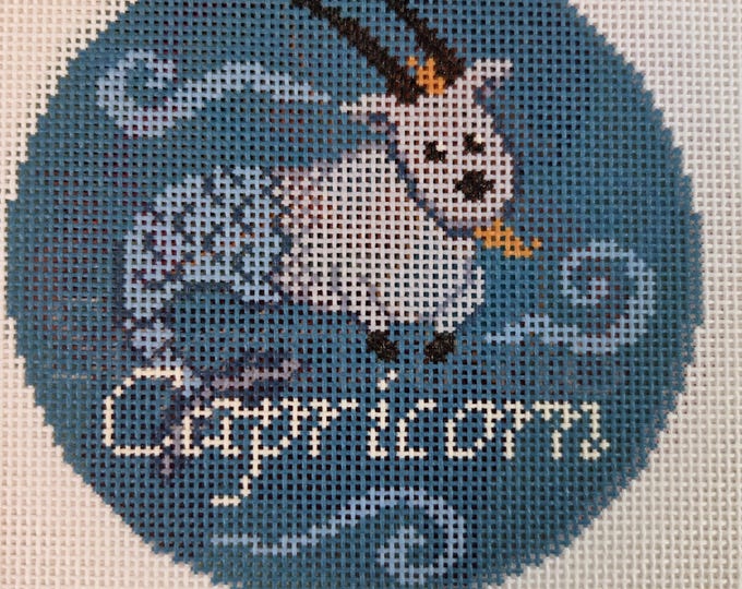 Capricorn Needlepoint Canvas. 18 Mesh 4" Round. New Condition. Free Shipping. Needlepaint LLC Design.