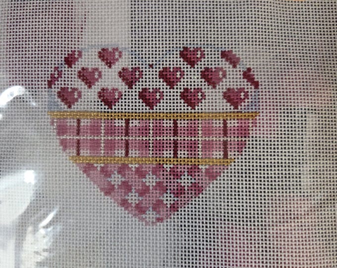 Associated Talent Hearts on Top Heart Needlepoint Canvas with Threads 18# 3.5". Preowned Estate Sale Like New Condition. Free Shipping.