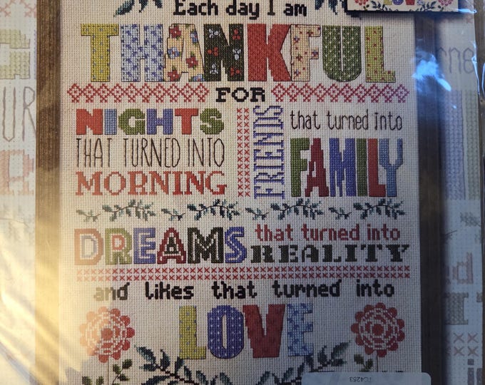 Design Works Thankful Counted Cross Stitch Kit. FREE SHIPPING. Preowned Condition.