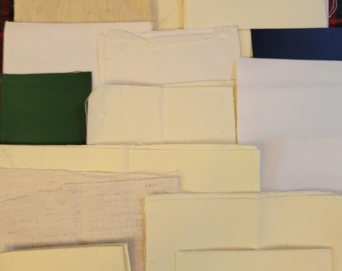 Grab Bag of Cross Stitch Fabrics. Various colors, types, sizes and counts. Preowned. Free Shipping. Misc Bag Lot 7.