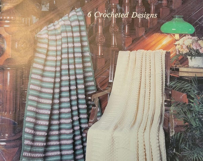 Vintage Leisure Arts Strictly Afghans Crochet Pattern. 6  Designs. FREE SHIPPING.