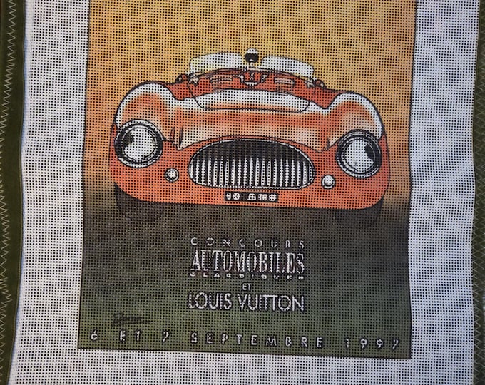 1997 Louis Vuitton Bagatelle Concours d'Elegance, Classic Paris Car Show Needlepoint Canvas 16x13. Preowned. FREE Shipping.