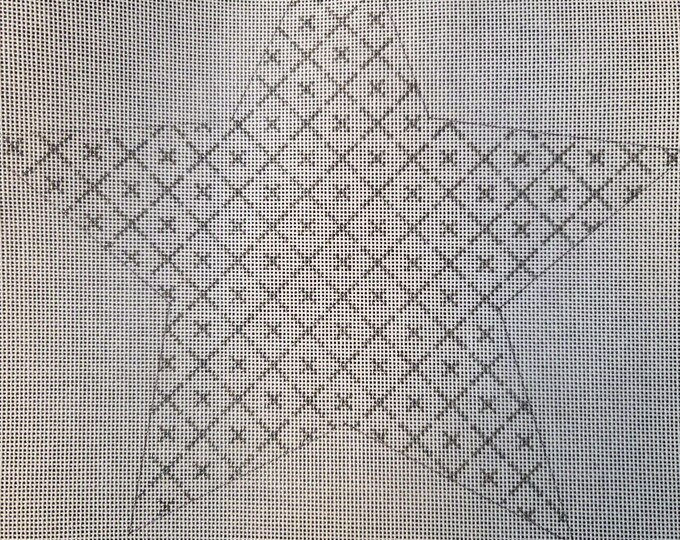 Whimsy & Grace Maras Tree Topper Silver Needlepoint Canvas With Threads (pkg #2) 18# 9.5". Preowned Estate Sale Good Condition.