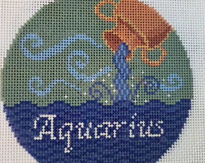 Aquarius Needlepoint Canvas. 18 Mesh 4" Round. New Condition. Free Shipping. Needlepaint LLC Design.