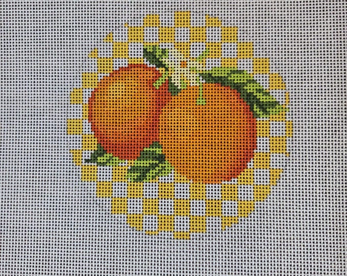 Blueberry Point Oranges Needlepoint Canvas 18# 4" Round. Preowned Estate Sale Good Cond.