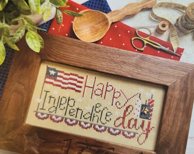 Primrose Cottage Happy Independence Day Cross Stitch Pattern. Free Shipping. Good Condition.
