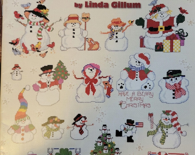 Vintage American School of Needlework 50 Snowmen Cross Stitch Pattern. Free Shipping.