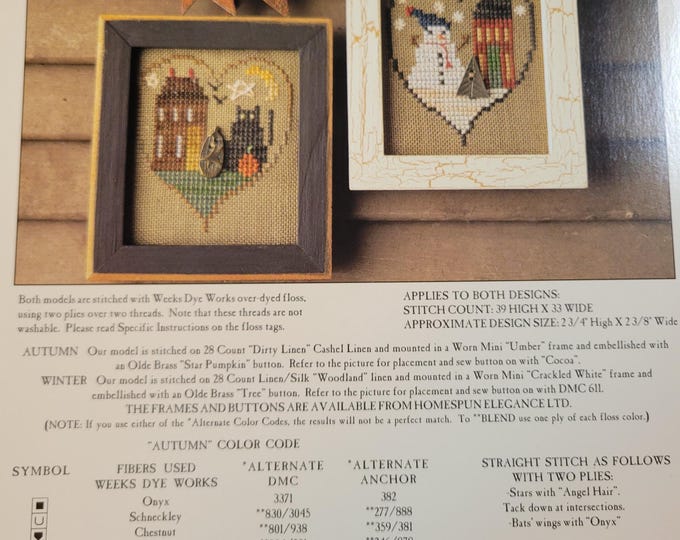 Homespun Elegance Hearts A Plenty II Autumn & Winter Cross Stitch Pattern. Free Shipping. Used Condition.