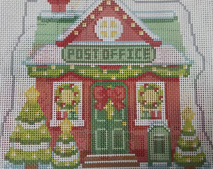 Post Office Christmas Village 13 Mesh Design 8.1x7.6 Needlepoint Canvas 12x12. FREE SHIPPING. New Condition.