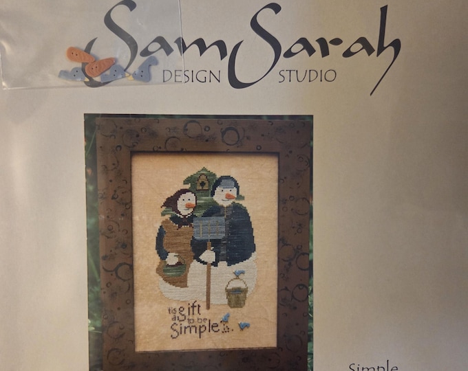 Sam Sarah Simple Cross Stitch Pattern with Buttons Free SHIPPING. Preowned Condition.