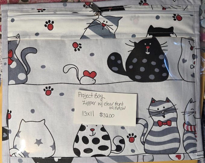 13x11 Cats Project Bag with Zipper and Clear Front. Preowned Never Used. FREE SHIPPING