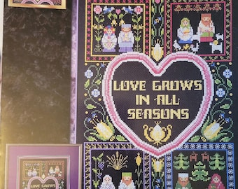 StitchWorld Folklore Sampler  Love Grows In All Seasons Cross Stitch Pattern - FREE SHIPPING