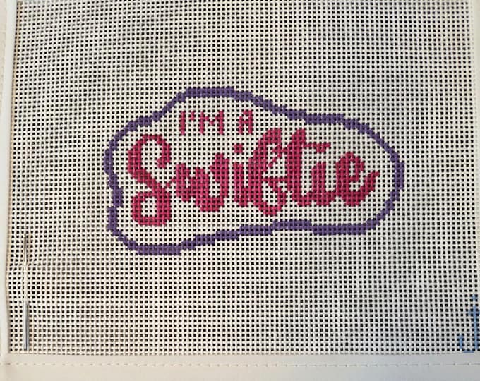 Jessica Tongel Im A Swiftie Needlepoint Canvas with Threads. 13# 4.5"x2.5". Preowned Estate Sale Like New Cond.