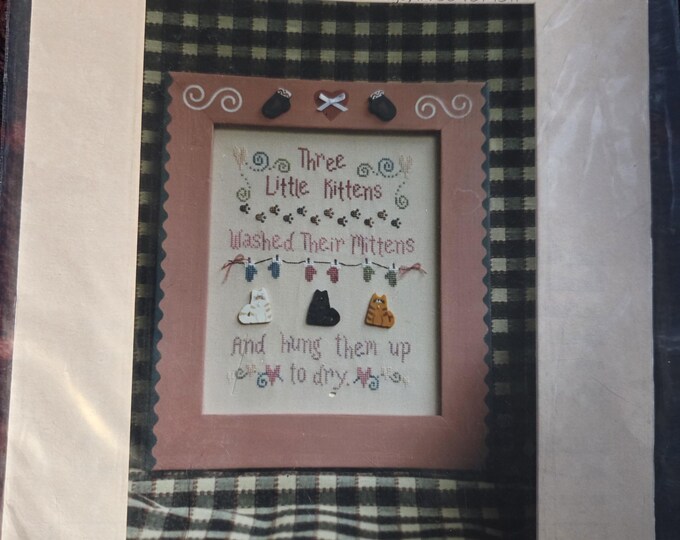Waxing Moon Designs Three Little Kittens Cross Stitch Pattern. Free Shipping. Used Condition. No Buttons Included.