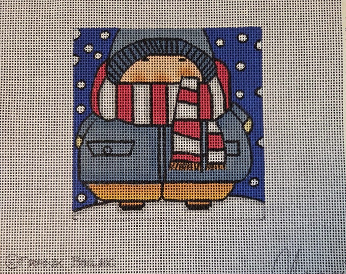 Maggie M-1011 Mom I Have To Pee Needlepoint Canvas.  18 Mesh 4"x4". Handpainted. Preowned Estate Sale Good Condition. Free Shipping.
