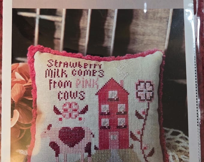 Annie Beez Strawberry Milk Cross Stitch Pattern. FREE SHIPPING. Good Condition