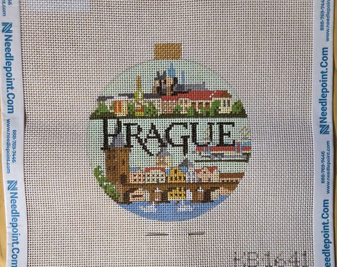 Kirk & Bradley Prague Travel Round 4" Ornament Needlepoint Canvas. New Preowned Condition. Free Shipping.