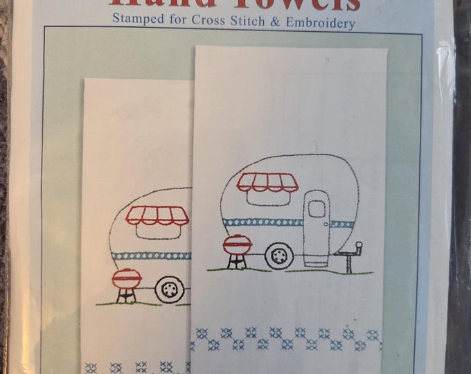 Stamped Embroidery Hand Towels Camper. FREE SHIPPING. Good Condition.