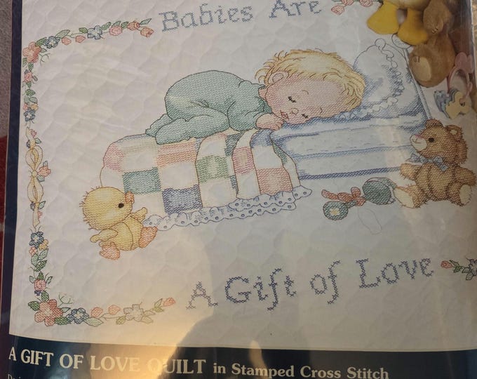 Sunset A Gift of Love Quilt Stamped Cross Stitch Kit. FREE SHIPPING. Older Condition repackaged in a polybag.