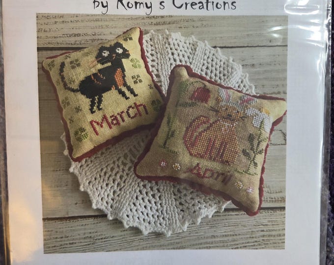 Romys Creation Cats of the Month March/April Cross Stitch Pattern. FREE SHIPPING. Good Condition