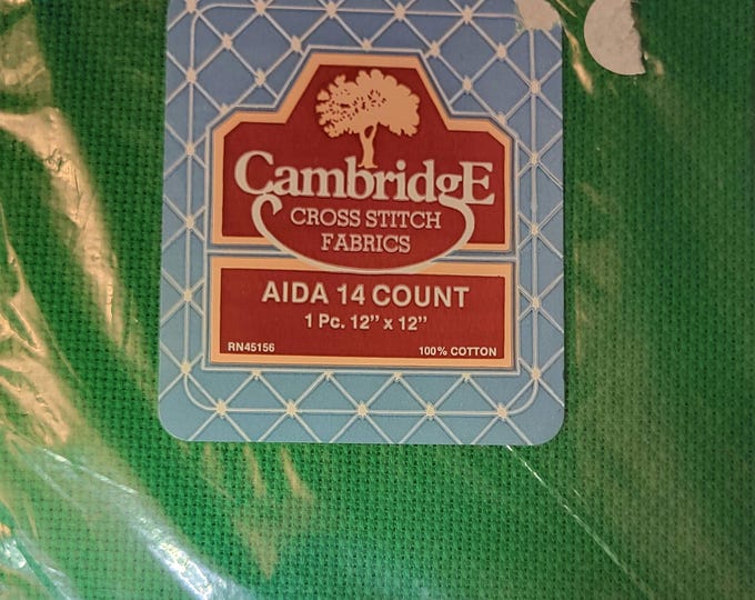 Cambridge Aida Cloth 14ct 12"x12" green. FREE SHIPPING.