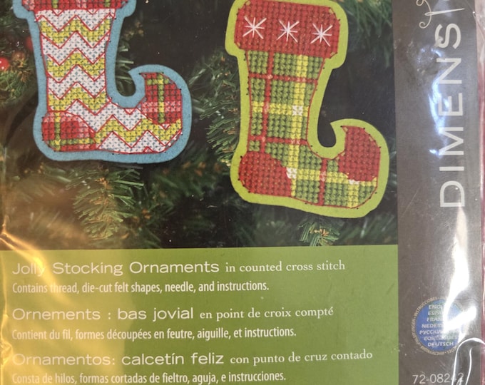 Dimensions Jolly Stocking Ornament Felt Counted Cross Stitch Kit. FREE SHIPPING. Preowned Retaped Condition