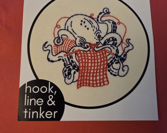 Hook Line Tinker Industrious Octopus Embroidery Kit. FREE SHIPPING. Estate Sale Preowned Like New Condition.