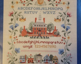 An American Sampler Cross Stitch Pattern. FREE SHIPPING. Used Condition.