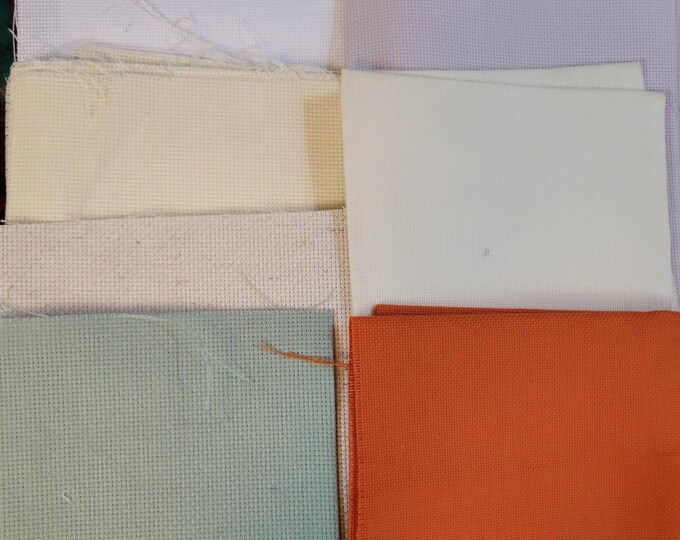 Grab Bag of Cross Stitch Fabrics. Various colors, types, sizes and counts. Preowned. Free Shipping. Misc Bag Lot 4.